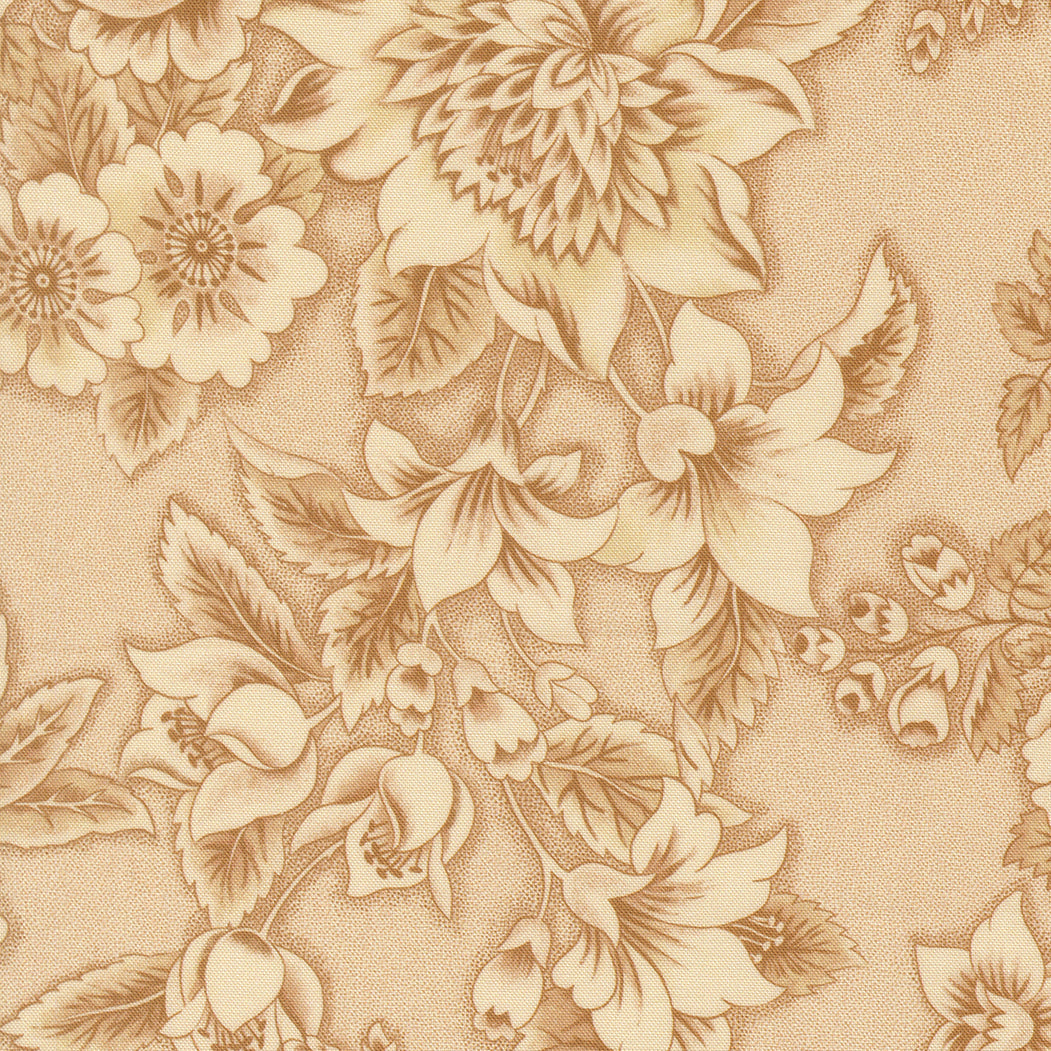 Floral pattern with beige flowers and leaves on a beige background