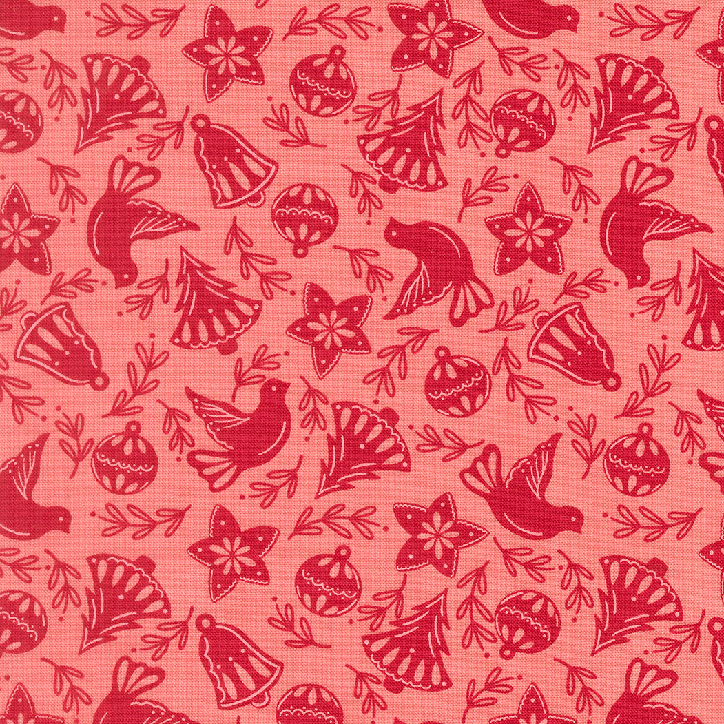 Red Christmas-themed pattern on a pink background