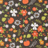 Pattern of flowers and pumpkins on a dark background