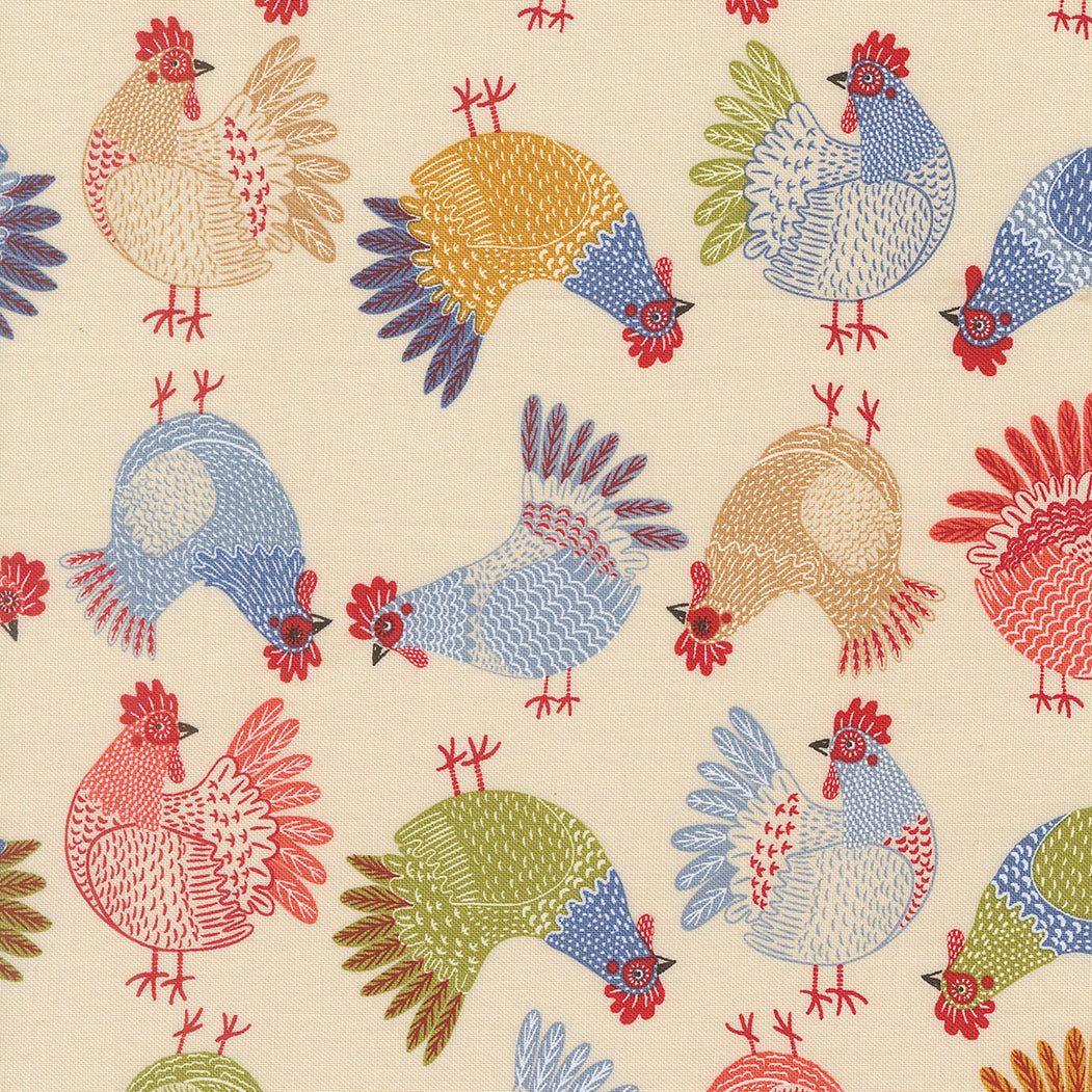 Fabric Moda Cloud Tossed Chickens The Henhouse by the Quarter Yard 48433-11