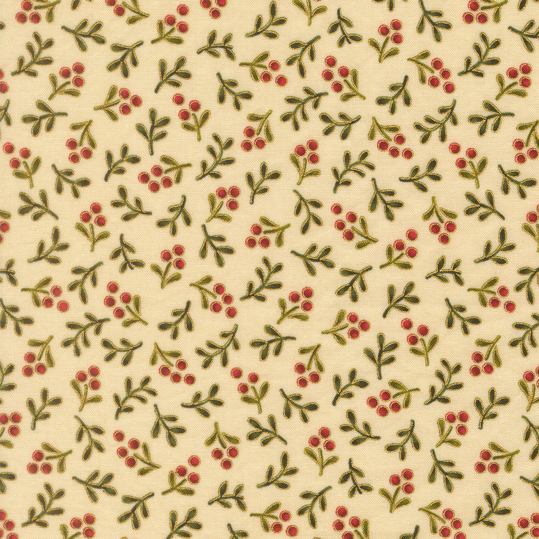 Fabric Moda Cream Berry Merry Manor Metallic by the Quarter Yard 33866-11M