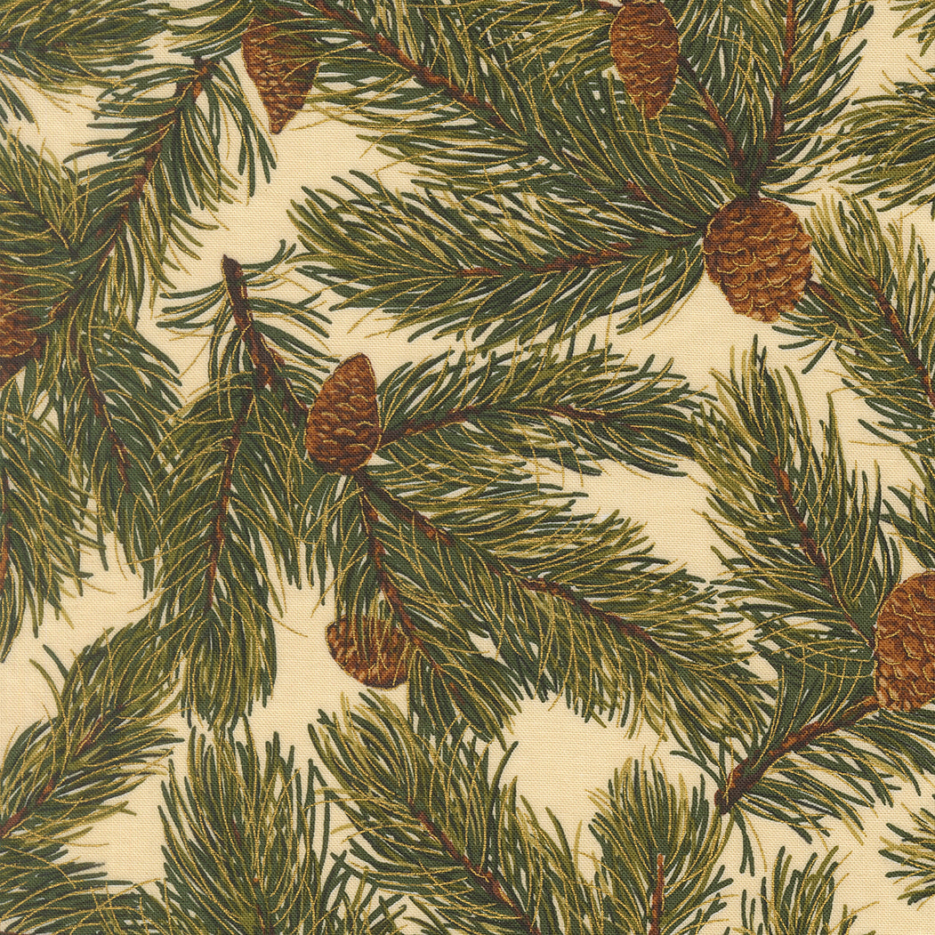 Fabric Moda Cream Christmas Pine Merry Manor Metallic by the Quarter Yard 33863-11M