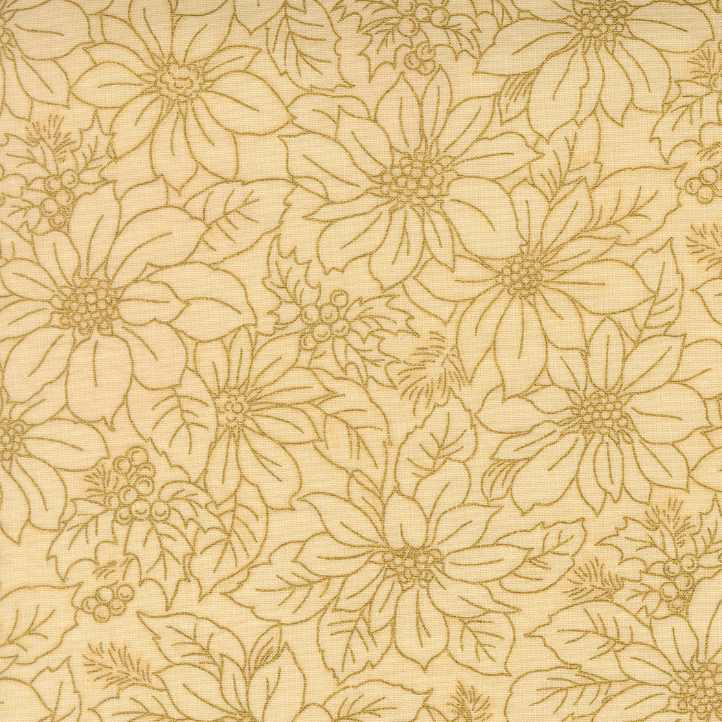 Fabric Moda Cream Poinsettia Blooms Merry Manor Metallic by the Quarter Yard 33862-11M