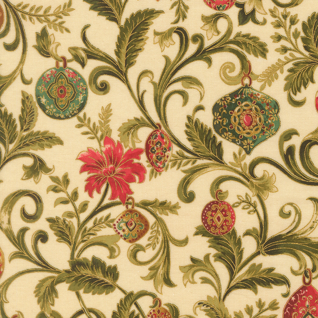 Fabric Moda Cream Twinkling Vine Merry Manor Metallic by the Quarter Yard 33861-11M