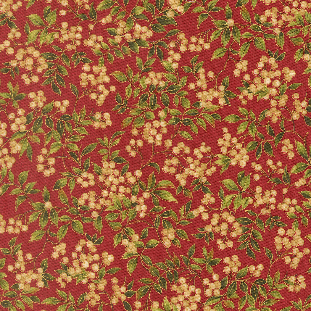Fabric Moda Crimson Christmas Hollyberry Merry Manor Metallic by the Quarter Yard 33864-12M