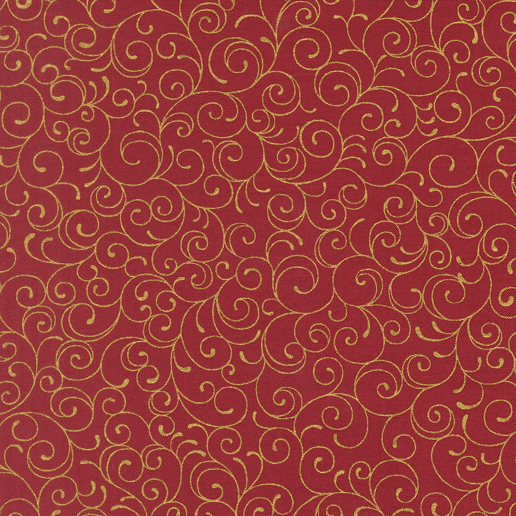 Fabric Moda Crimson Swirl Merry Manor Metallic by the Quarter Yard 33865-12M