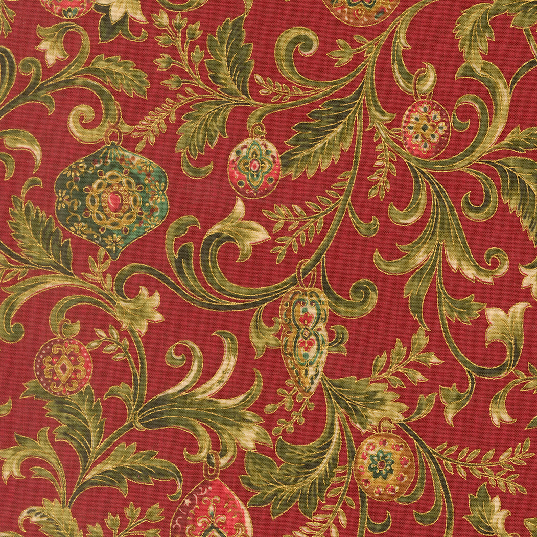 Fabric Moda Crimson Twinkling Vine Merry Manor Metallic by the Quarter Yard 33861-12M