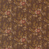 Brown fabric with a repeating vintage floral pattern in beige, brown, and red.