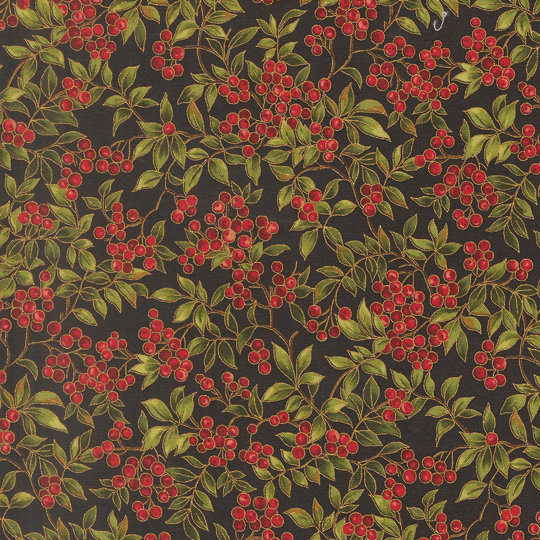 Fabric Moda Ebony Christmas Hollyberry Merry Manor Metallic by the Quarter Yard 33864-14M