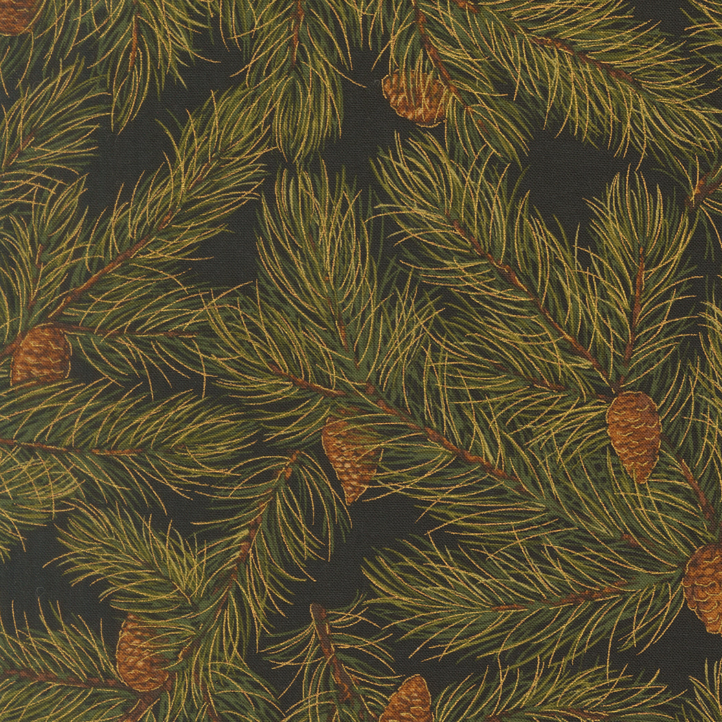 Fabric Moda Ebony Christmas Pine Merry Manor Metallic by the Quarter Yard 33863-14M