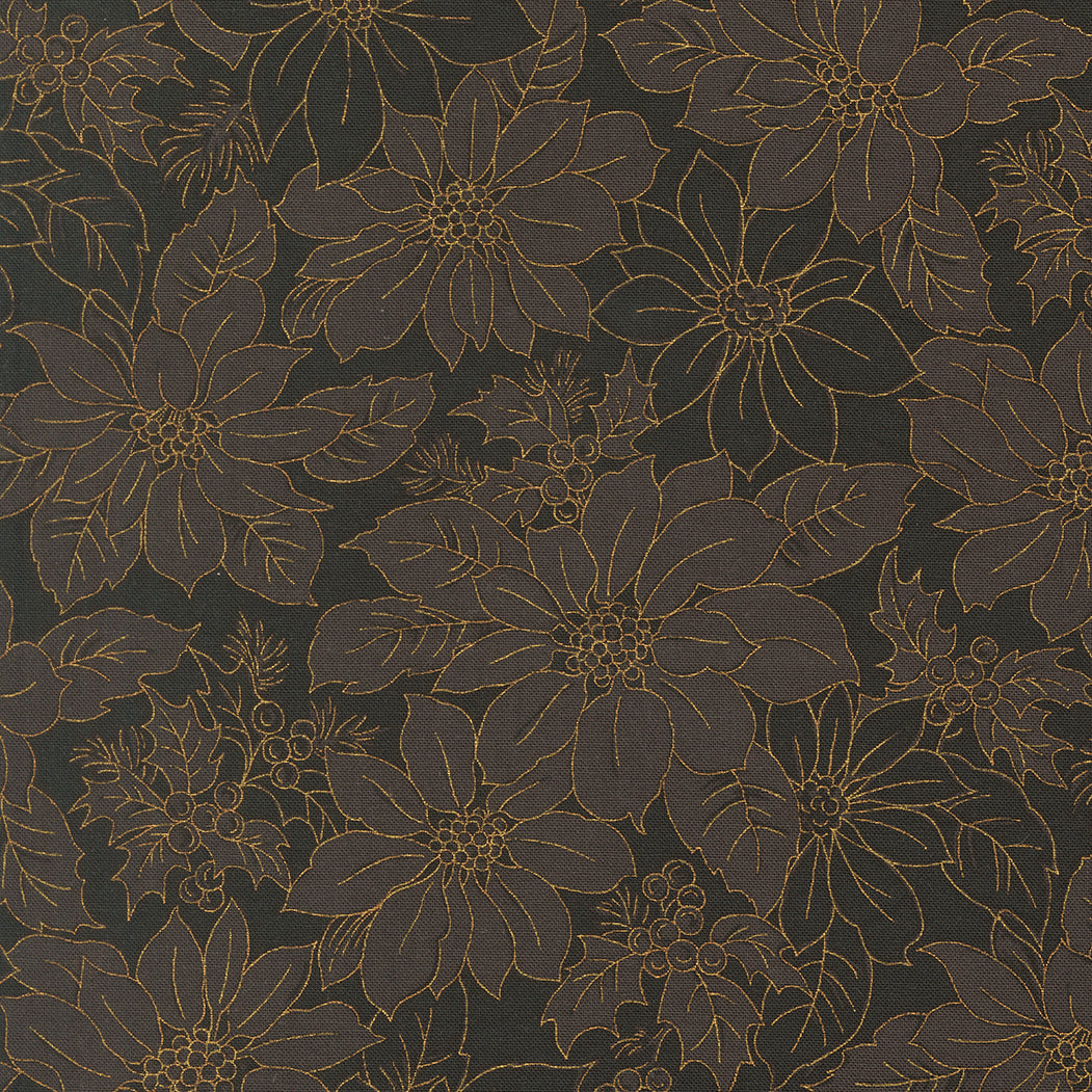 Fabric Moda Ebony Poinsettia Blooms Merry Manor Metallic by the Quarter Yard 33862-14M