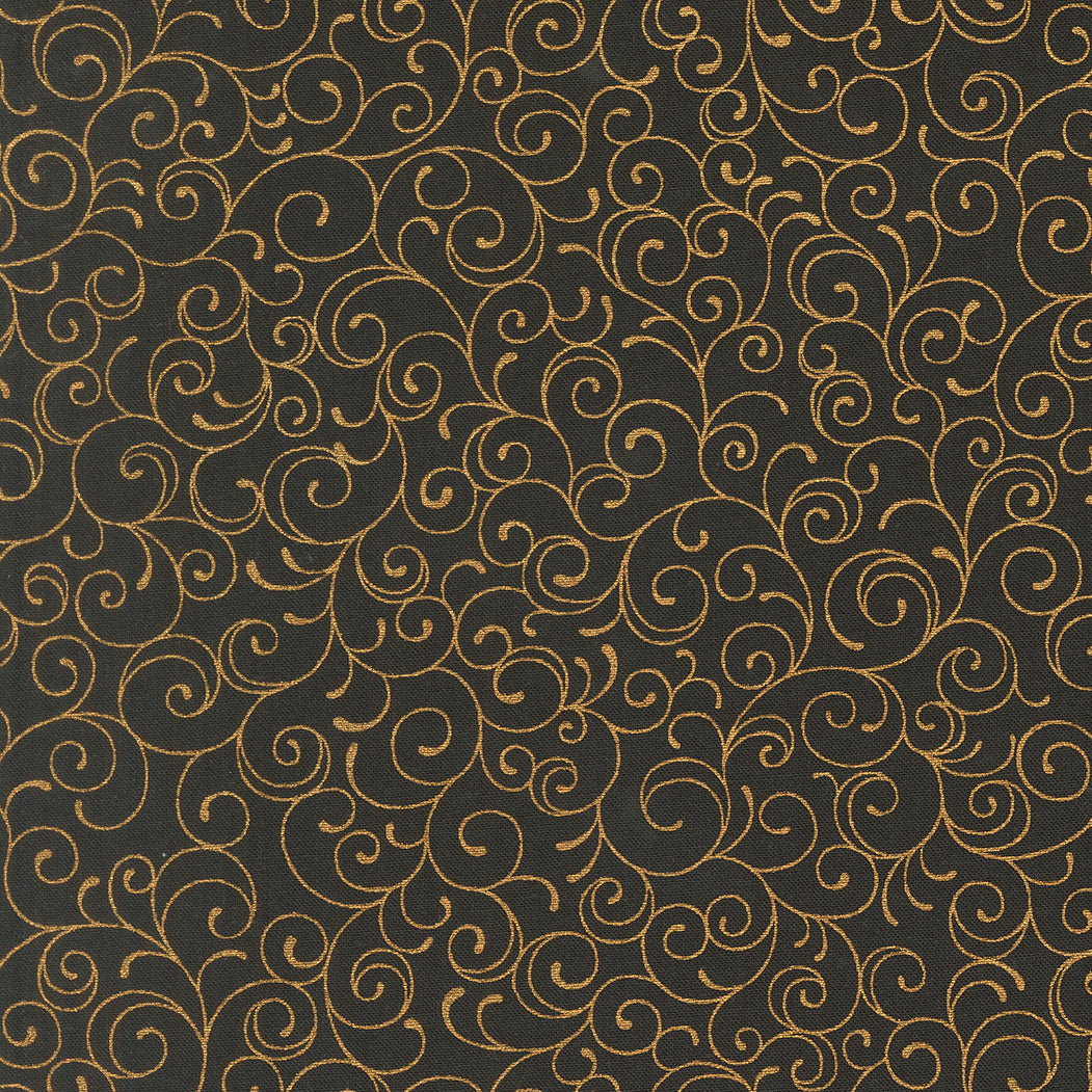 Fabric Moda Ebony Swirl Merry Manor Metallic by the Quarter Yard 33865-14M
