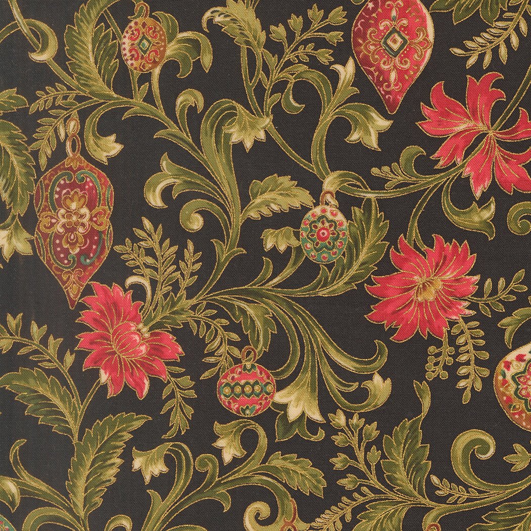 Fabric Moda Ebony Twinkling Vine Merry Manor Metallic by the Quarter Yard 33861-14M