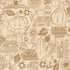 Patterned fabric with pumpkins, books, and other autumnal elements on a beige background