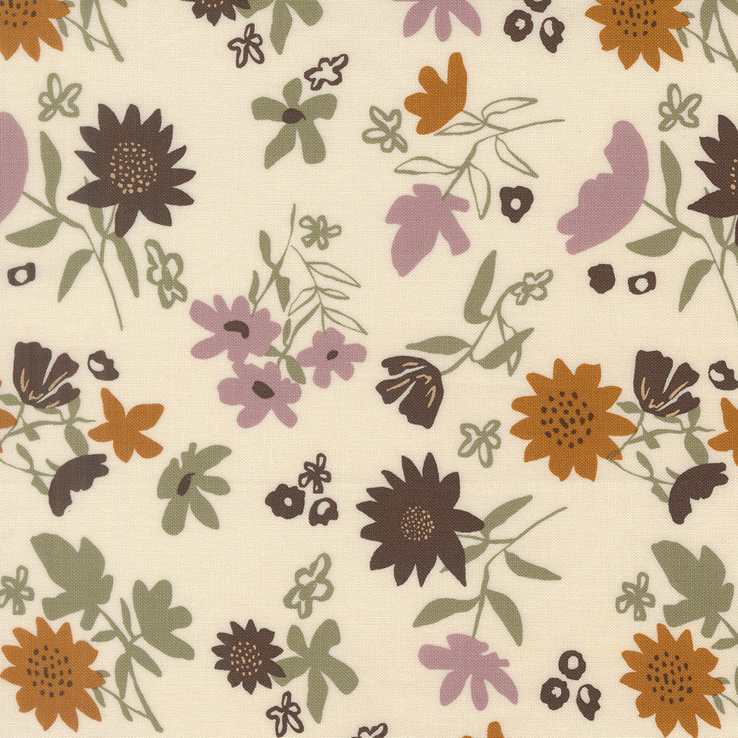 Pattern of stylized flowers and leaves on a beige background