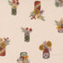 Pattern of mason jars with flowers and text on a beige background