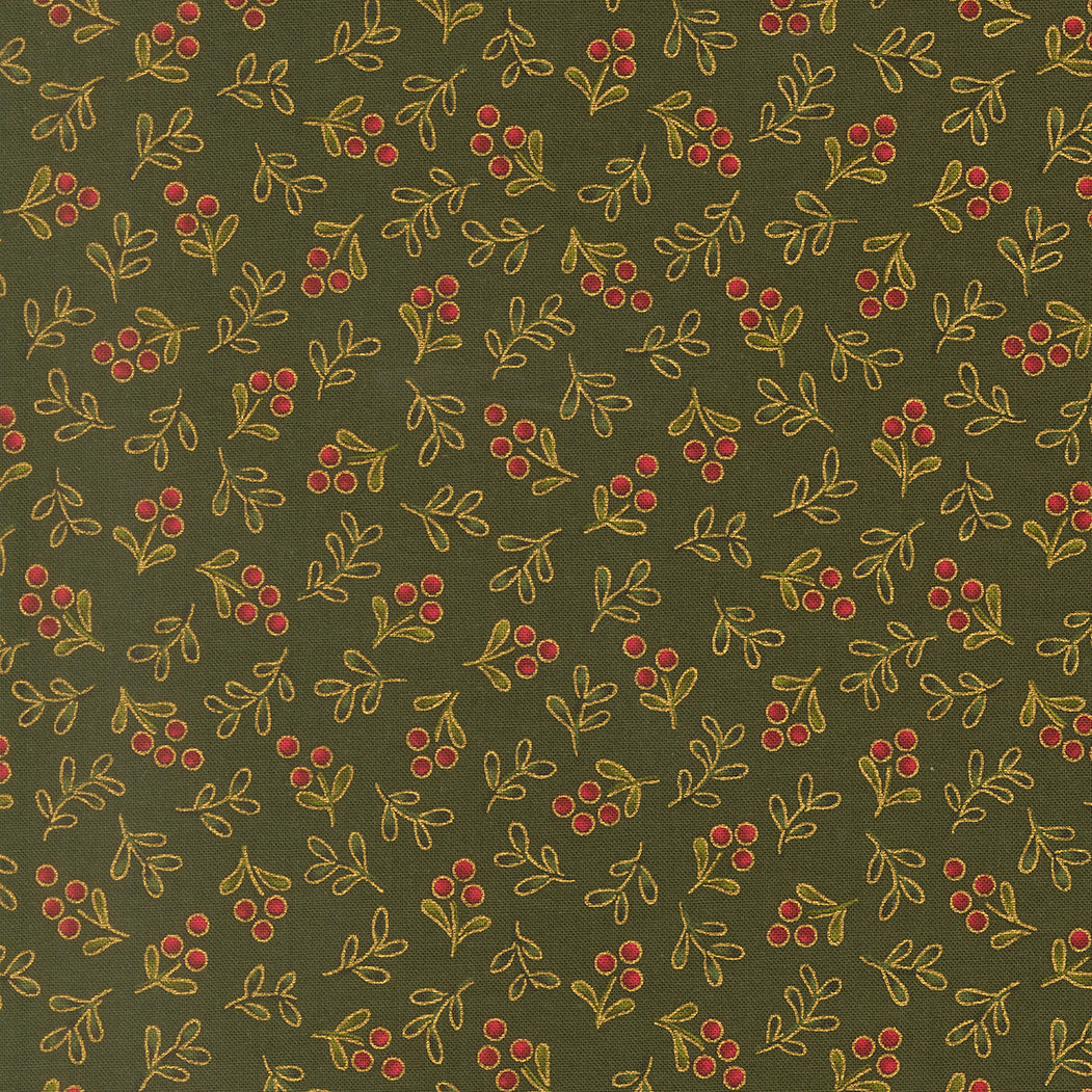 Fabric Moda Evergreen Berry Merry Manor Metallic by the Quarter Yard 33866-13M