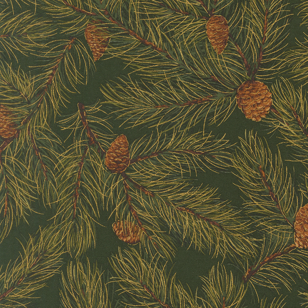 Fabric Moda Evergreen Christmas Pine Merry Manor Metallic by the Quarter Yard 33863-13M