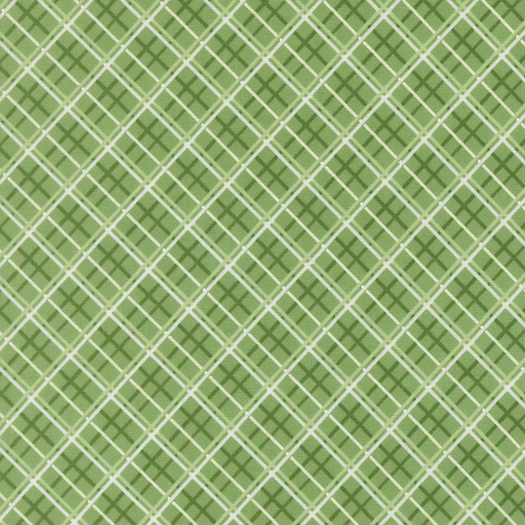 Green and white plaid lattice fabric pattern