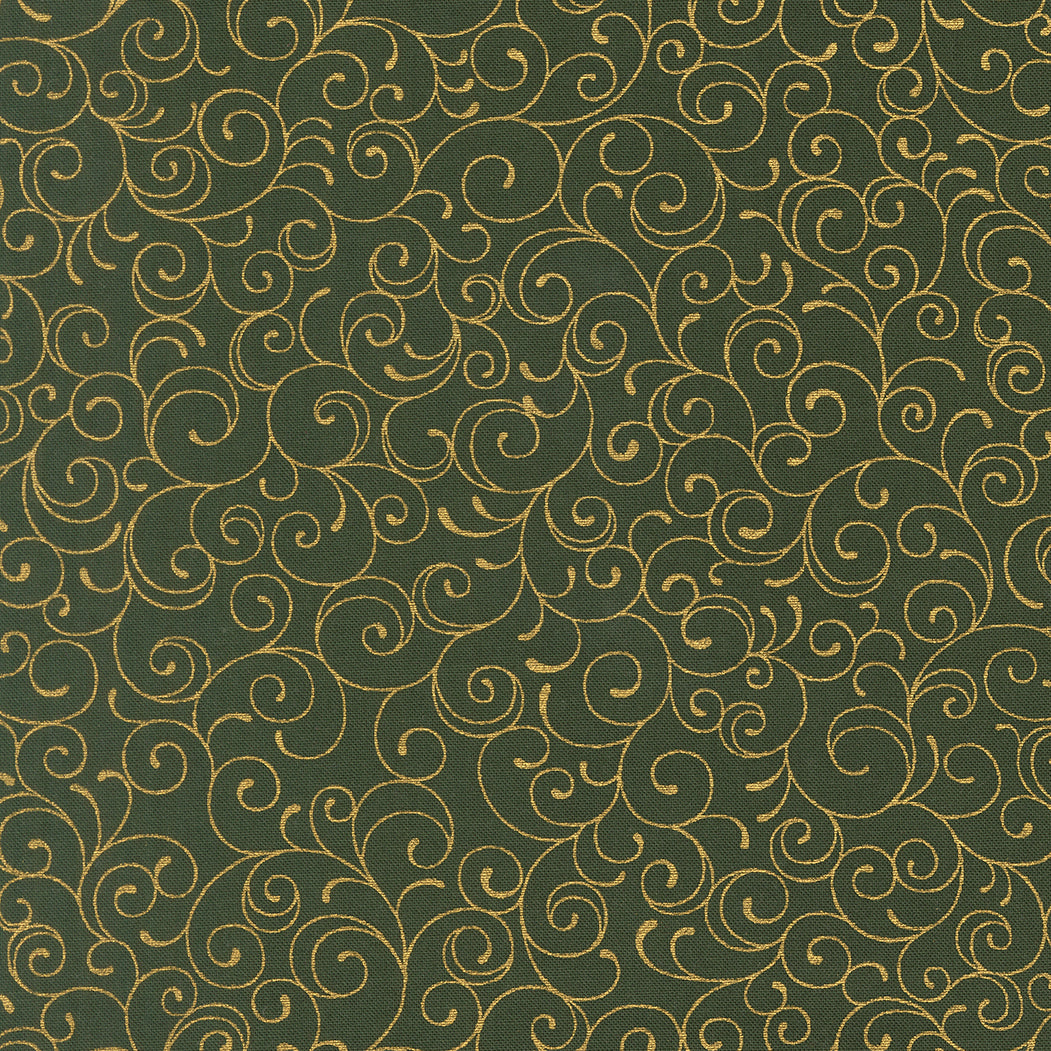 Fabric Moda Evergreen Swirl Merry Manor Metallic by the Quarter Yard 33865-13M