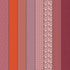Patterned vertical stripes in various colors on a red background