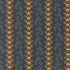 Patterned fabric with gold geometric shapes and blue floral elements on a dark background