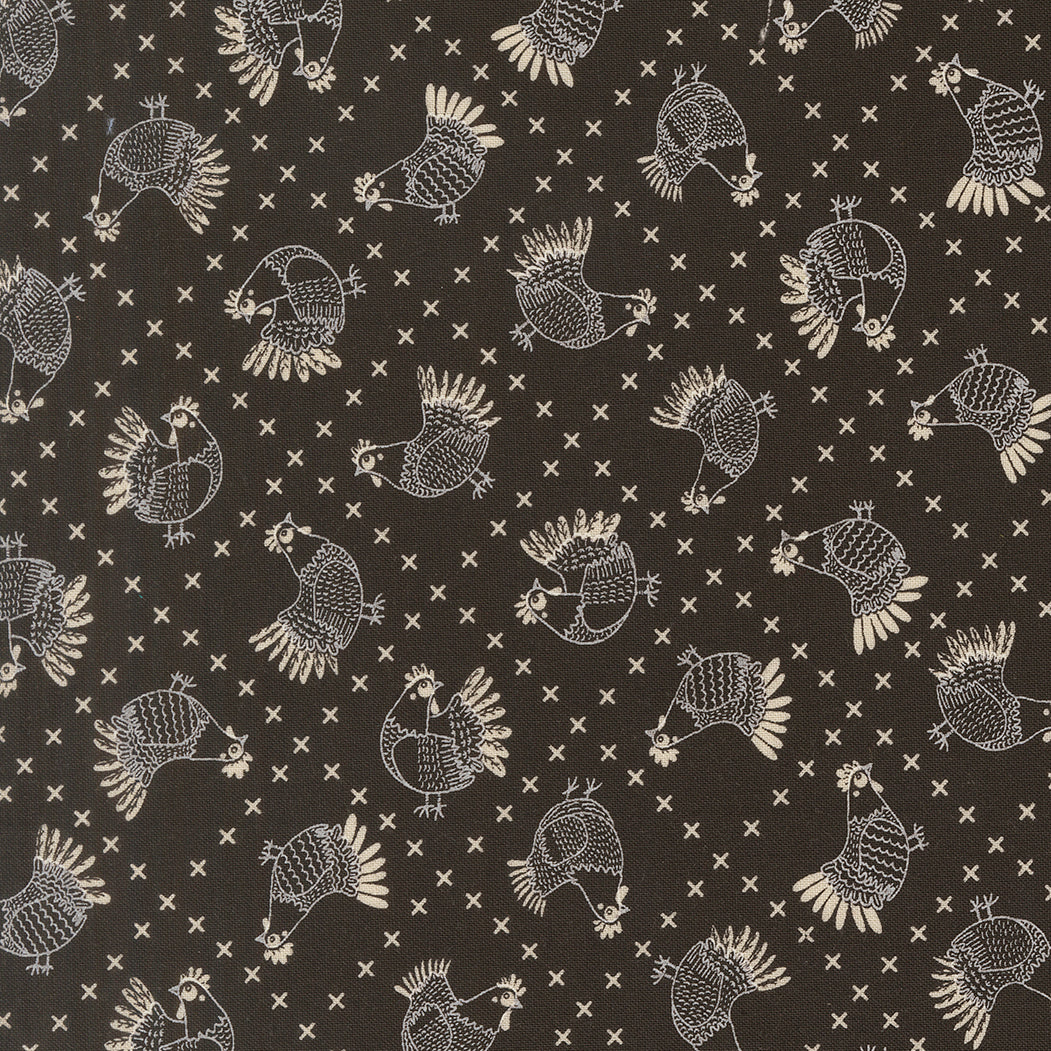 Fabric Moda Iron Cross Stitch Chickens The Henhouse by the Quarter Yard 48434-20