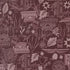Pattern of books, cups, and leaves on a dark background