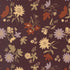 Floral pattern with various flowers and leaves on a brown background