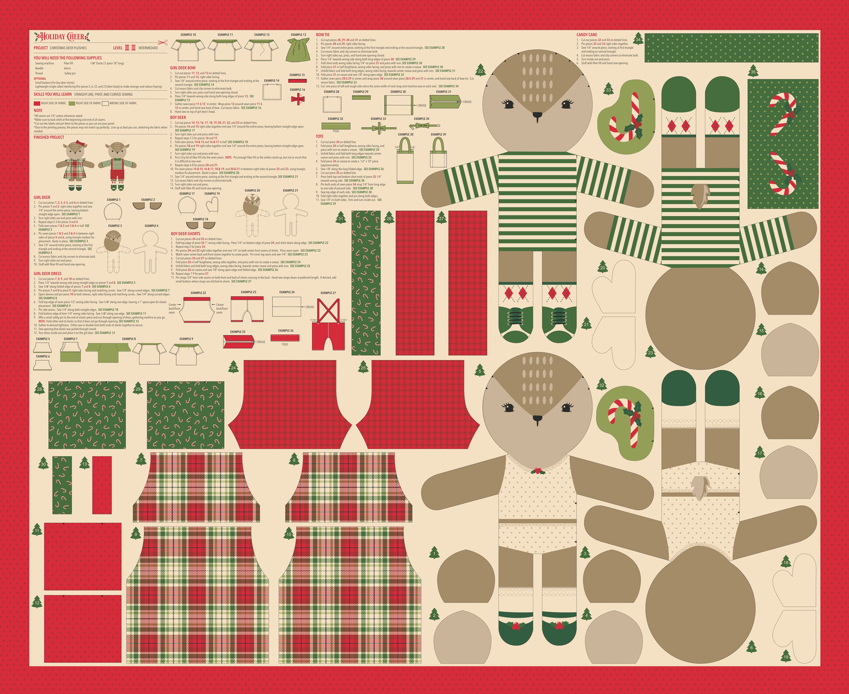 Fabric Moda Natural Holiday Cheer Reindeer Stuffies Panel 36x44" 20979-11