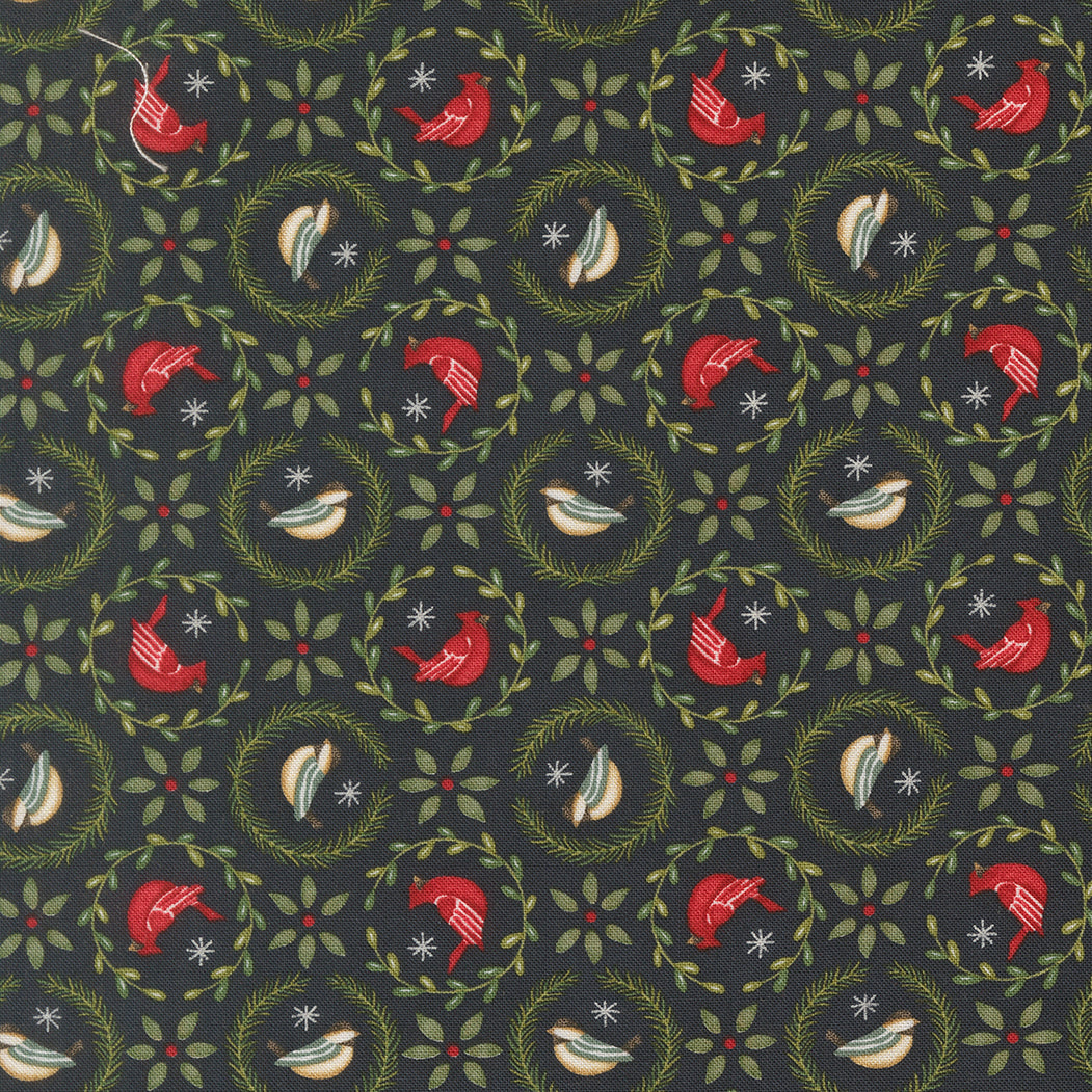 Fabric Moda Night Sky Tiny Birds in Wreaths When Snow Falls by the Quarter Yard 56173-13