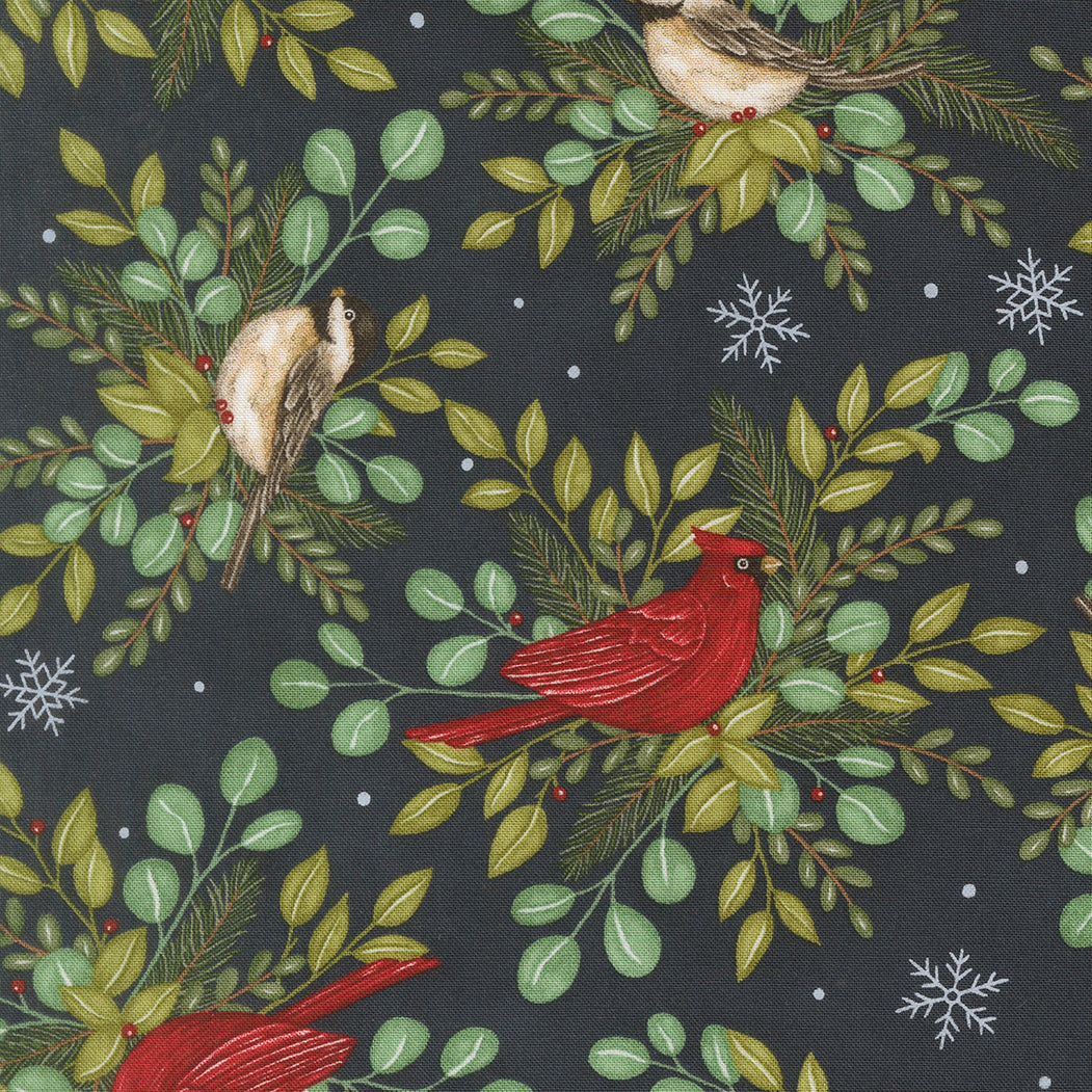 Fabric Moda Night Sky Winter Birds Allover When Snow Falls by the Quarter Yard 56170-13
