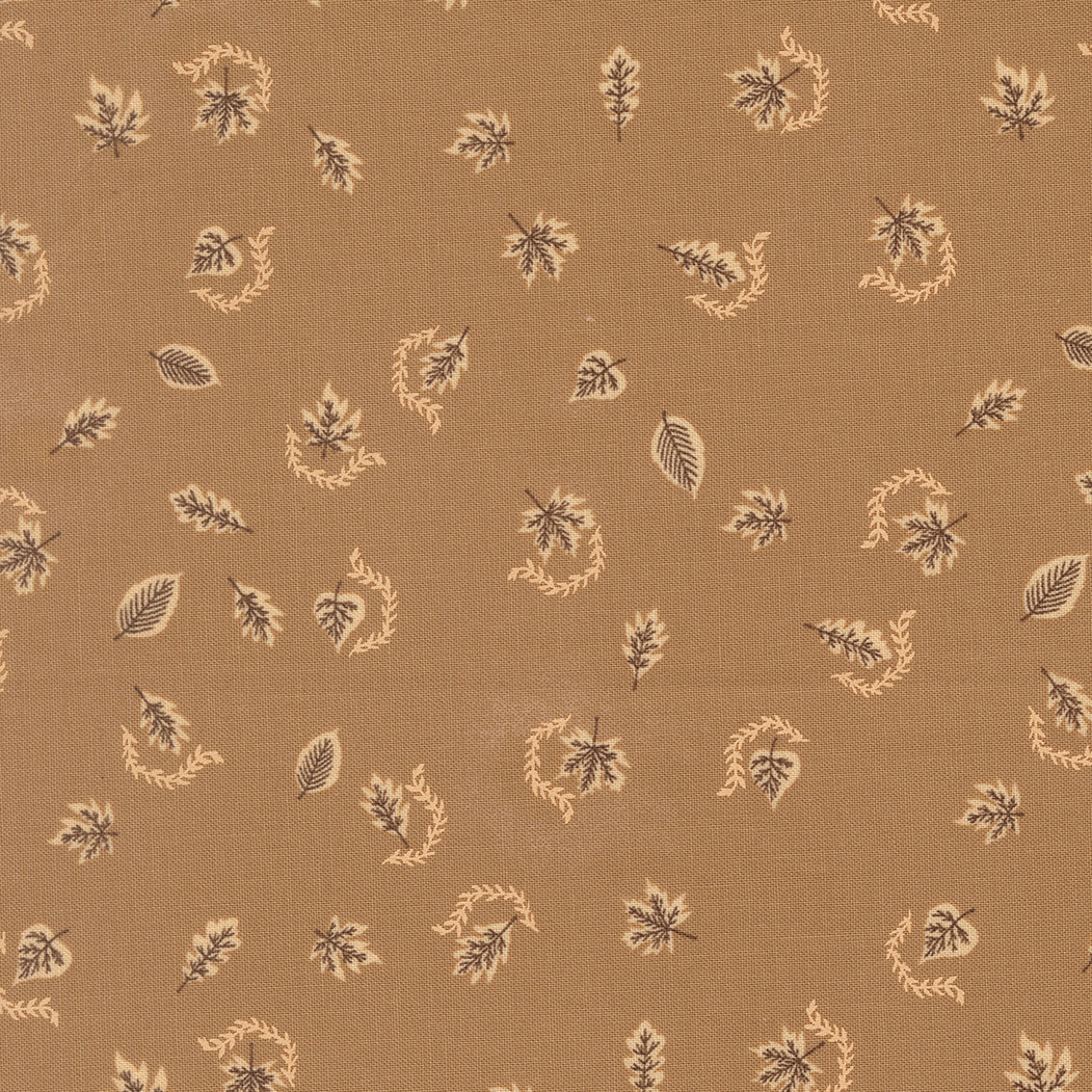 Brown fabric with small leaf pattern