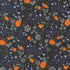 Halloween-themed pattern with pumpkins and flowers on a dark background