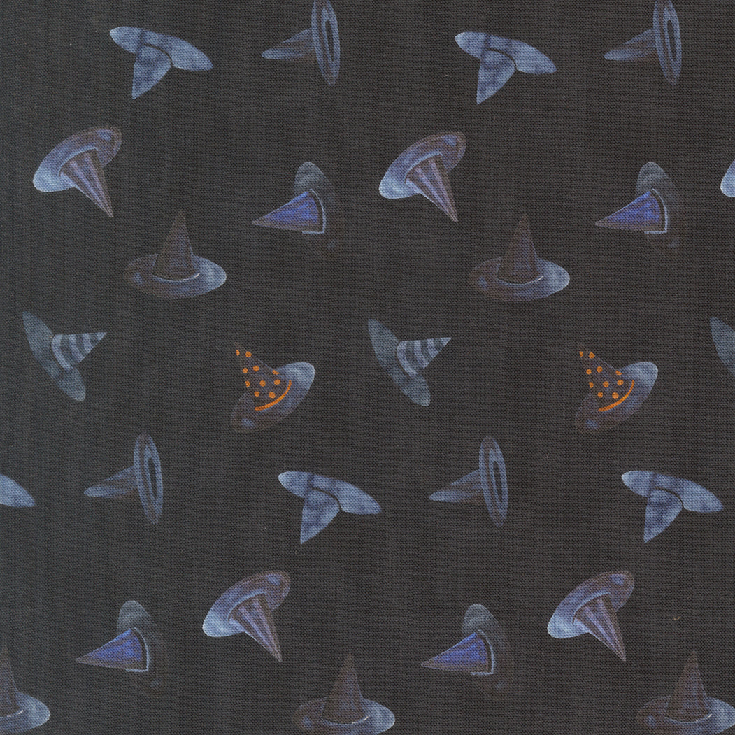 Pattern of witch hats on a dark background