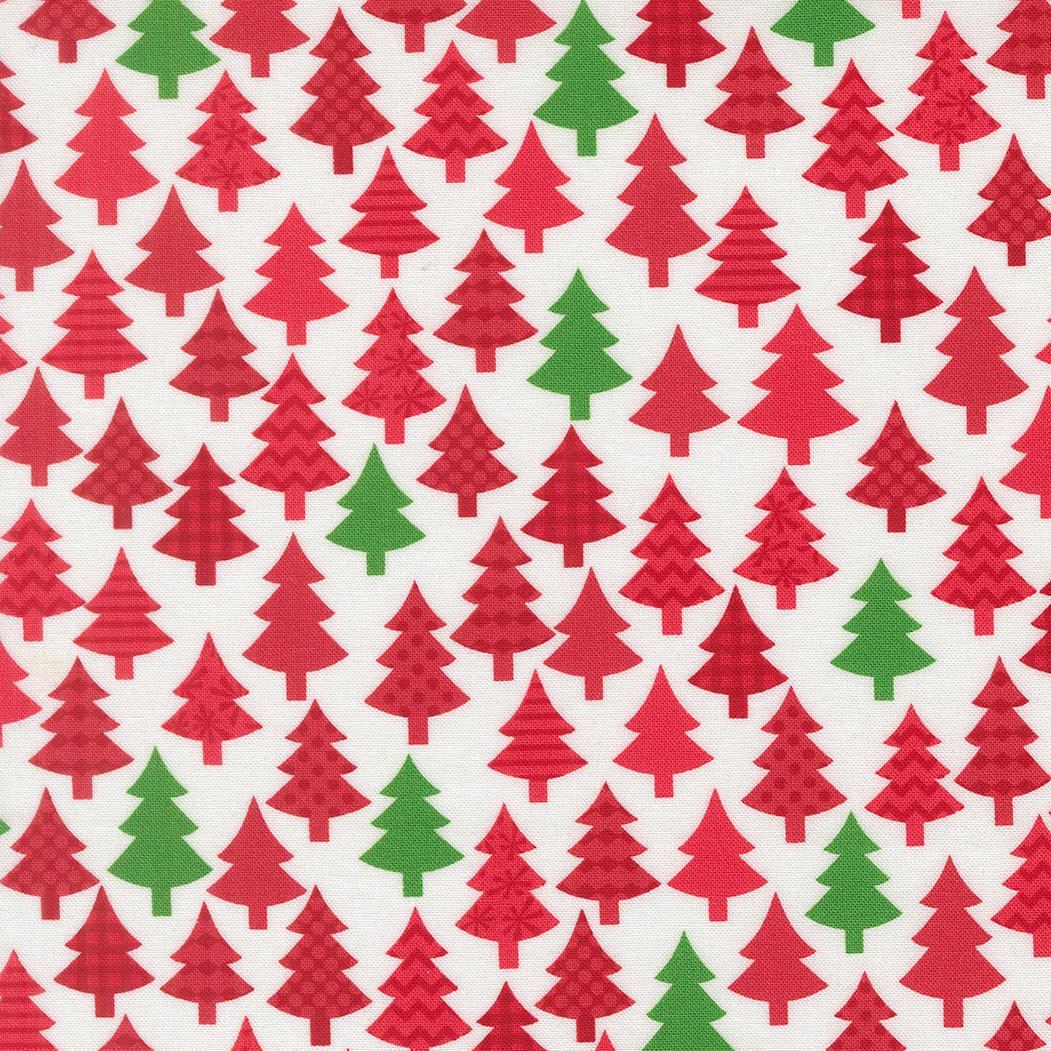 Fabric Moda Poinsettia Red Christmas Trees Snow Time by the Quarter Yard 22502-24