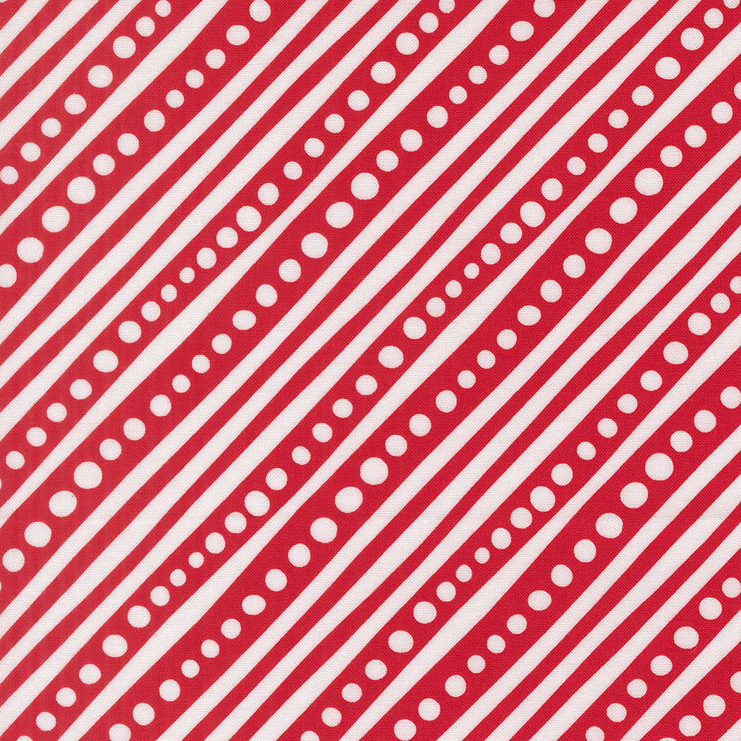Fabric Moda Poinsettia Red Dotted Bias Stripe Snow Time by the Quarter Yard 22504-14