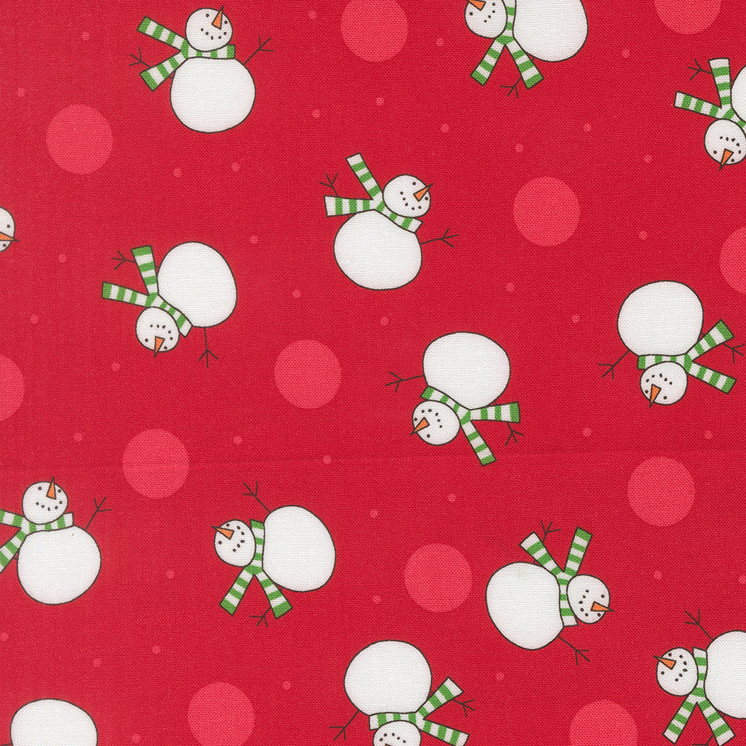 Fabric Moda Poinsettia Red Tossed Snowman Snow Time by the Quarter Yard 22501-14