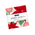 Fabric bundle with red and green floral pattern labeled 'Merrily on High' on a white background