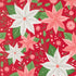 Pattern of poinsettias and holly leaves on a red background