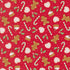 Christmas-themed pattern with gingerbread men, candy canes, and holly on a red background.