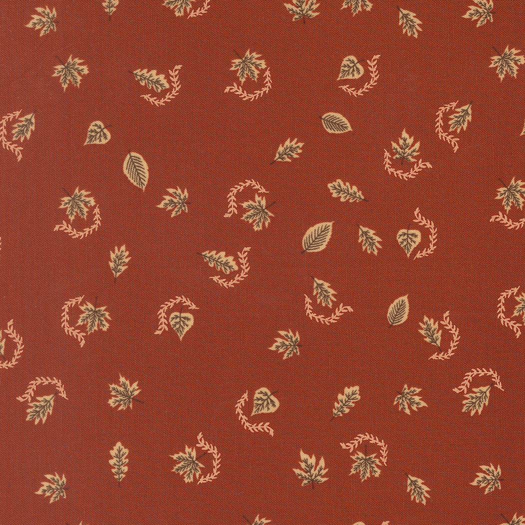Pattern of green leaves and leaf wreaths on a brown background