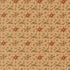 A repeating vintage floral pattern on a beige background with vertical stripes, featuring red flowers, green leaves, and small white blossoms.