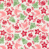 Christmas-themed pattern with red and green trees, stars, and birds on a white background.