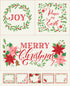 Set of Christmas-themed designs with wreaths, poinsettias, and text on a white background.