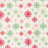 Pattern of red, green, and pink snowflakes on a white background