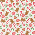 Pattern of gingerbread men, candy canes, and holly leaves on a white background