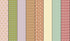 Set of eight different patterned fabric strips in various colors and designs.