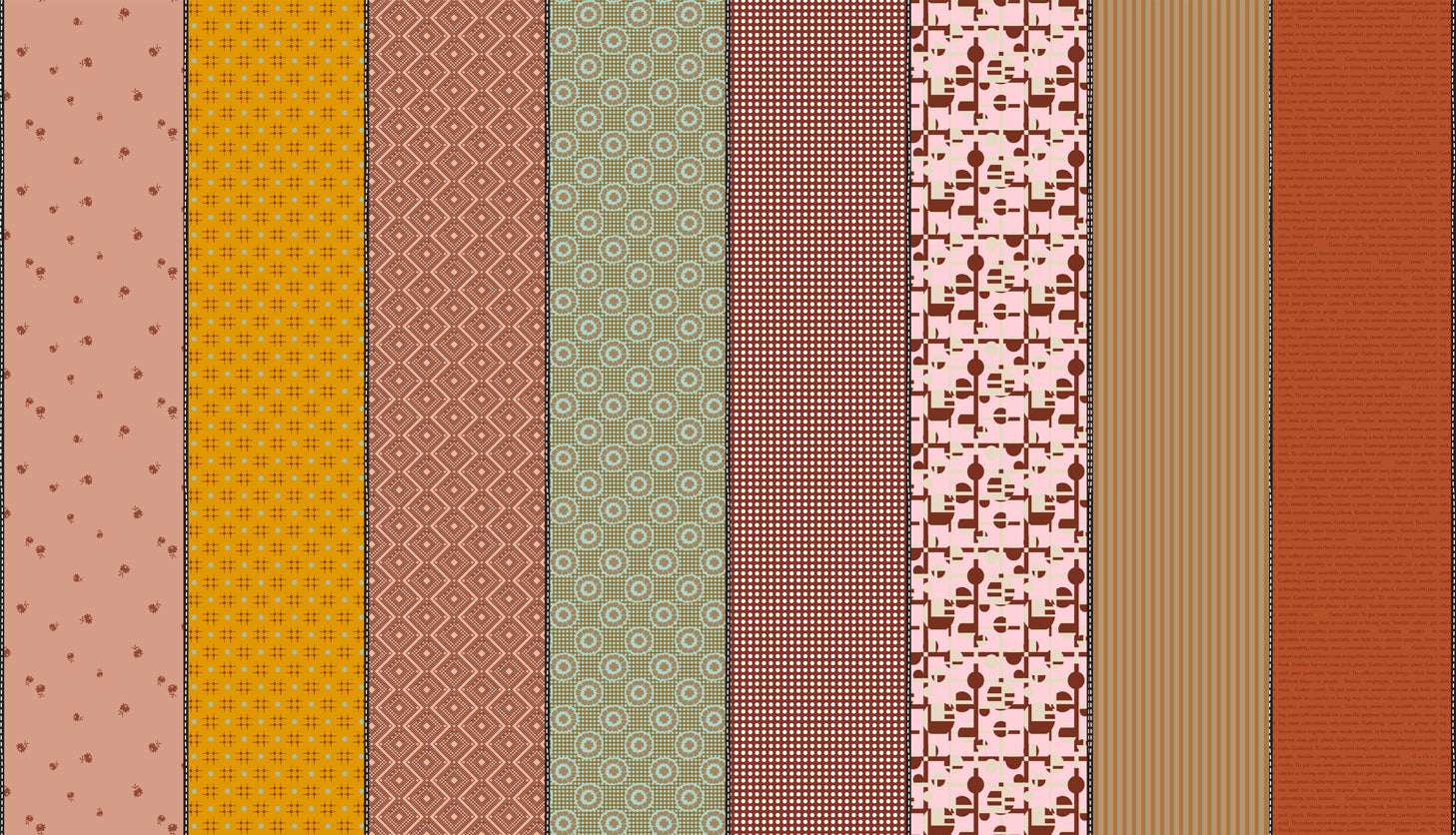 Set of vertical color swatches with various patterns
