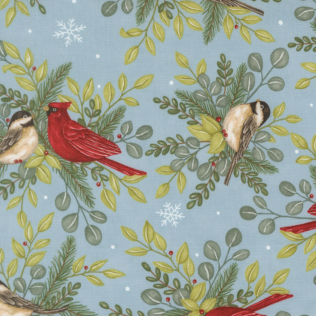 Fabric Moda Winter Sky Winter Birds Allover When Snow Falls by the Quarter Yard 56170-12